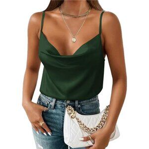 Satin Cowl Neck Camisole –Adjustable Spaghetti Straps, Sleeveless Silky Tank Top